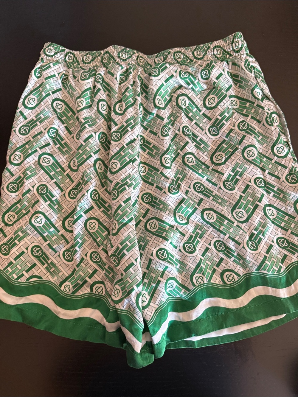 Casablanca Men's Green Patterned Athletic Shorts with Drawcord 100% Silk - Picture 3 of 7